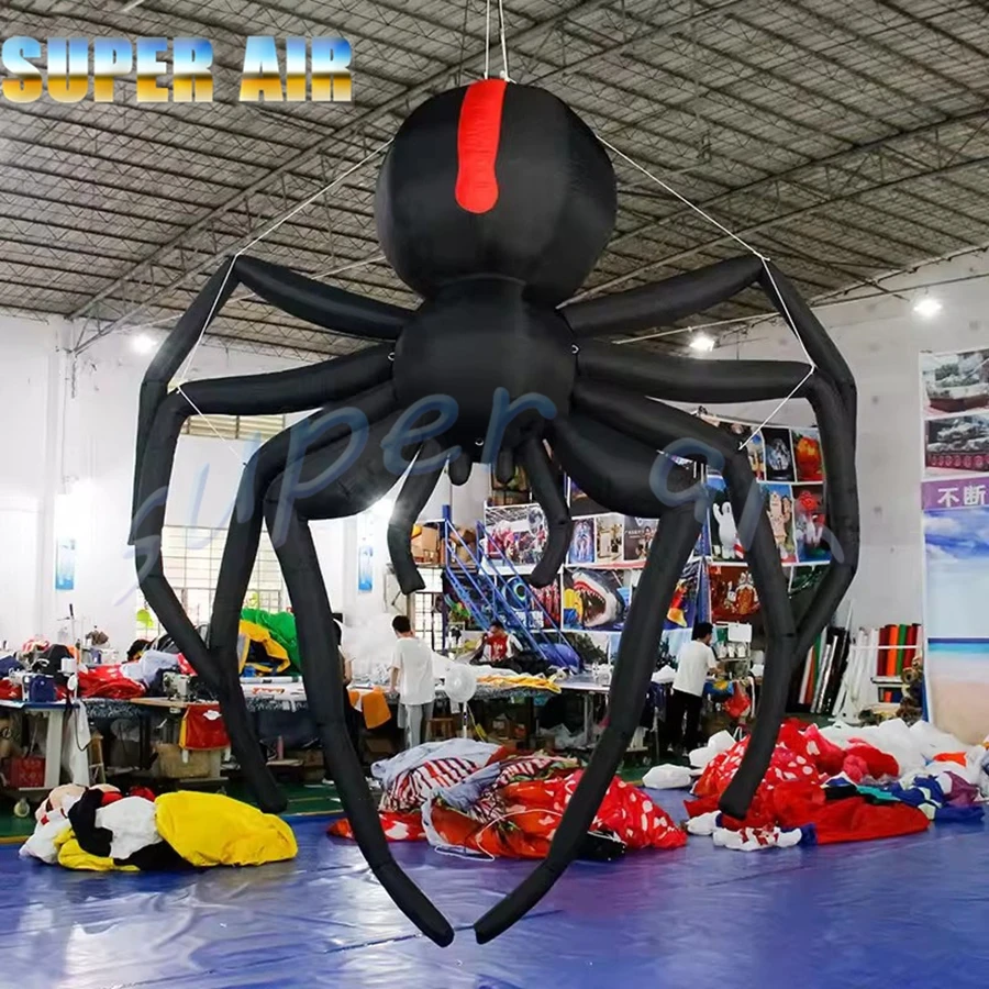 ديكور حفلات الهالوين، عنكبوت أسود مخيف قابل للنفخ مع منفاخ هواء لتزيين الاحتفال #2