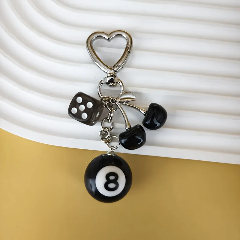 1pc Trendy Cherry Billiards Dice Keychain for Women with Cute Charm, Decorative Accessory for Keys, Bags & Backpacks Gift