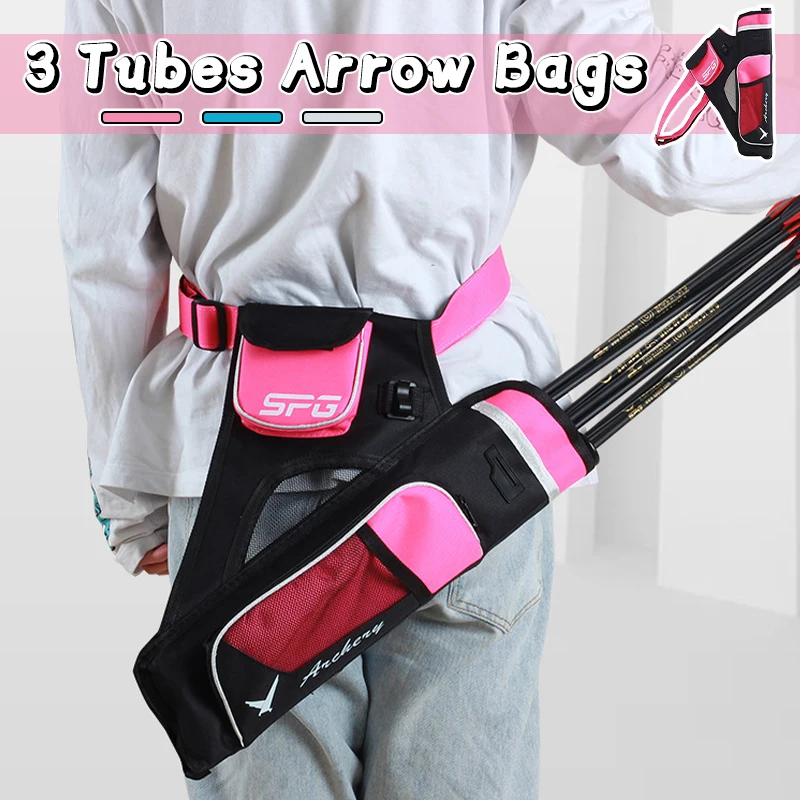 Oxford Cloth Arrow Bags 3 Tubes Adjustable Shoulder Waist Carrying Storage Pack Bow Archery Hunting Equipment (NO Arrow)