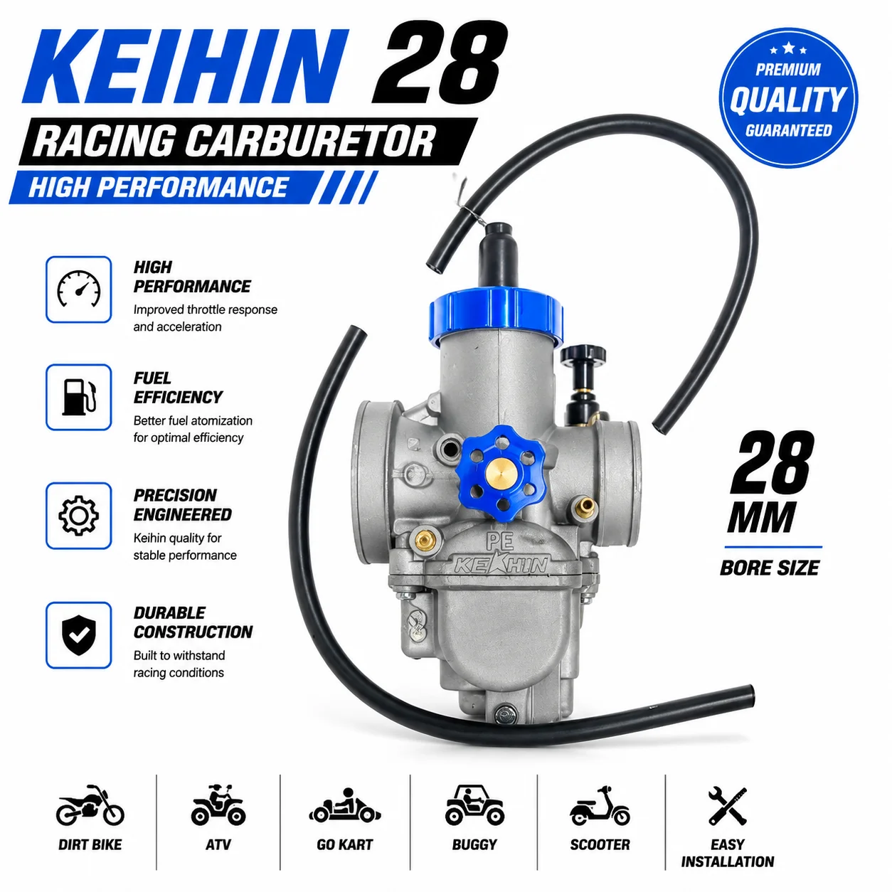 PE28 carburetor 28mm bore venturi 22mm slide type performance