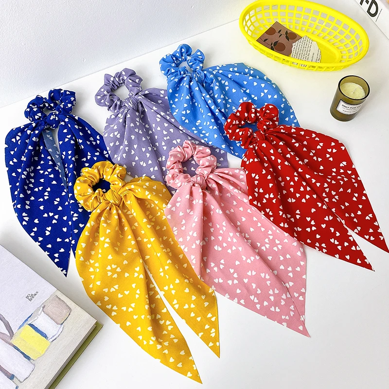 Top Sale Women Girls Elastic Hair Bands Bow Long Ribbon Ponytail Scarf Hair Tie Scrunchies