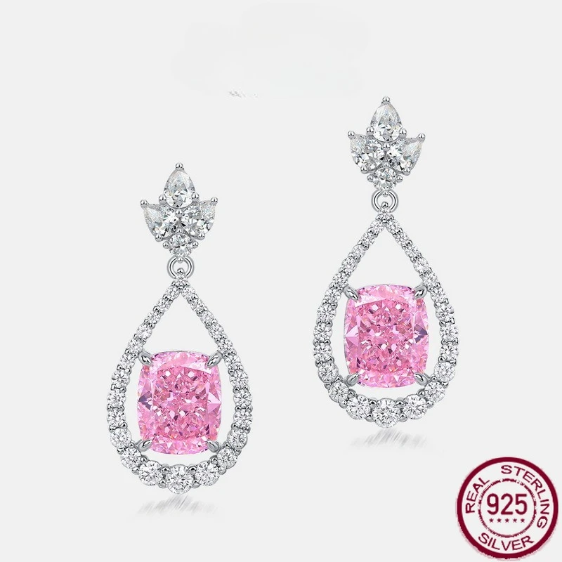 

New S925 pure silver 12ct egg shaped 8 * 10 earrings, light luxury high carbon diamond earrings, wedding jewelry