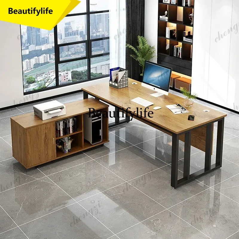 F4567 Large Bedroom Luxury Office Desk L Shape Upgrade Wooden Modern Computer Desk Study Storage Nordic Scrivania