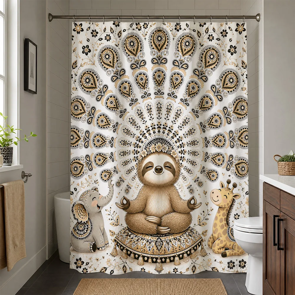 Waterproof Shower Curtain Boho Panda Giraffe Animal Print Woodland Jungle Shower Liner Bathroom Decoration Home Decor Accessorie