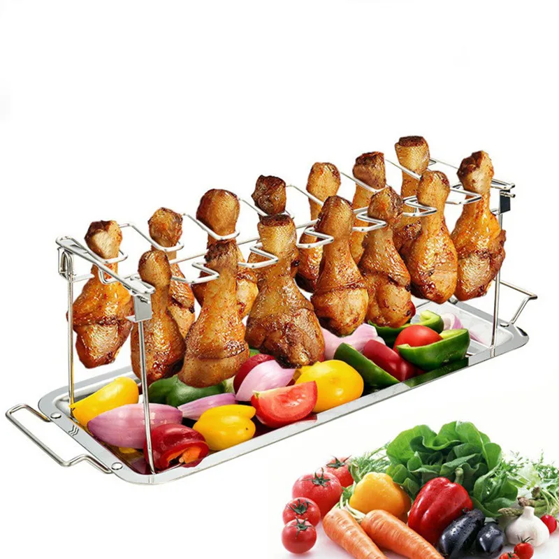 BBQ Stainless Steel Barbecue Chicken Wing and Leg Rack Beef Chicken Wing Leg Grill Barbecue Cooking Drumstick Oven Roaster Stand