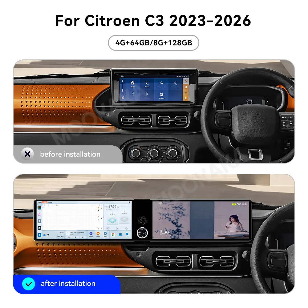 Car Accessories Radio For Citroen C3 2023-2026 Android Auto GPS Navigation Multimedia Stereo Receiver Head Unit Offline Maps