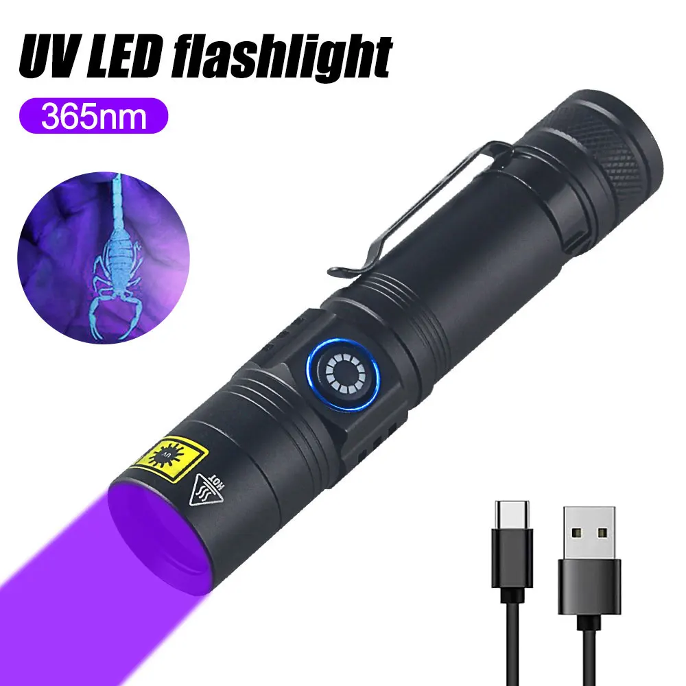 5W UV 365nm LED Flashlight Mini Pen Ultraviolet Torch Money Marker Ore Pet Urine Stain Scorpion Black Light Detector