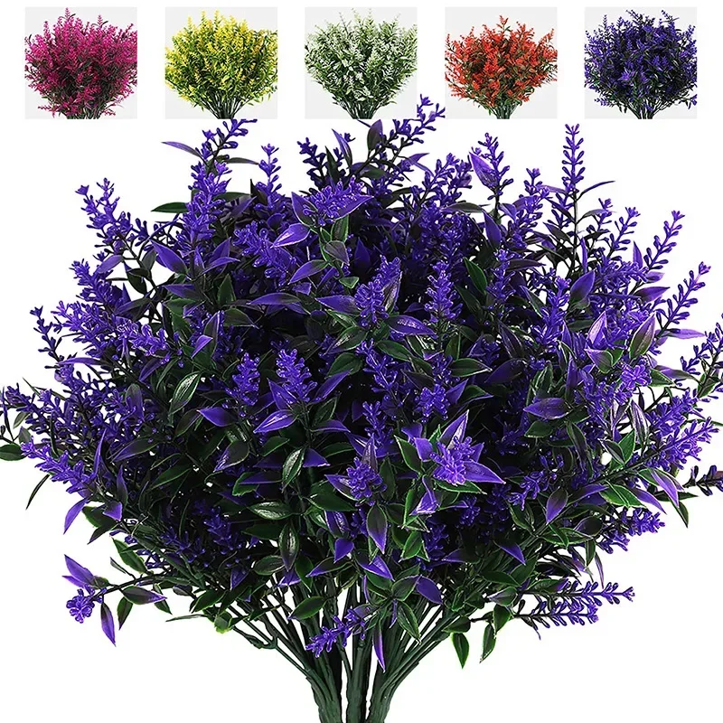 Artificial 7-pronged Pointed Leaf Spikes, Lavender, Wheat  Engineering Simulation Flowers, Outdoor Decoration