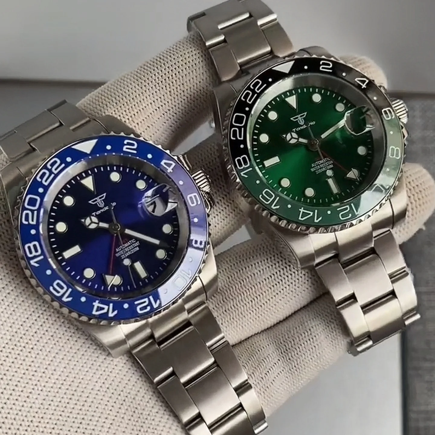 

Tandorio Lume 40 мм NH34A 20 бар водонепроницаемые сапфировое стекло NH34 GMT автоматические дайверские часы мужские стальной браслет синие зеленые часы