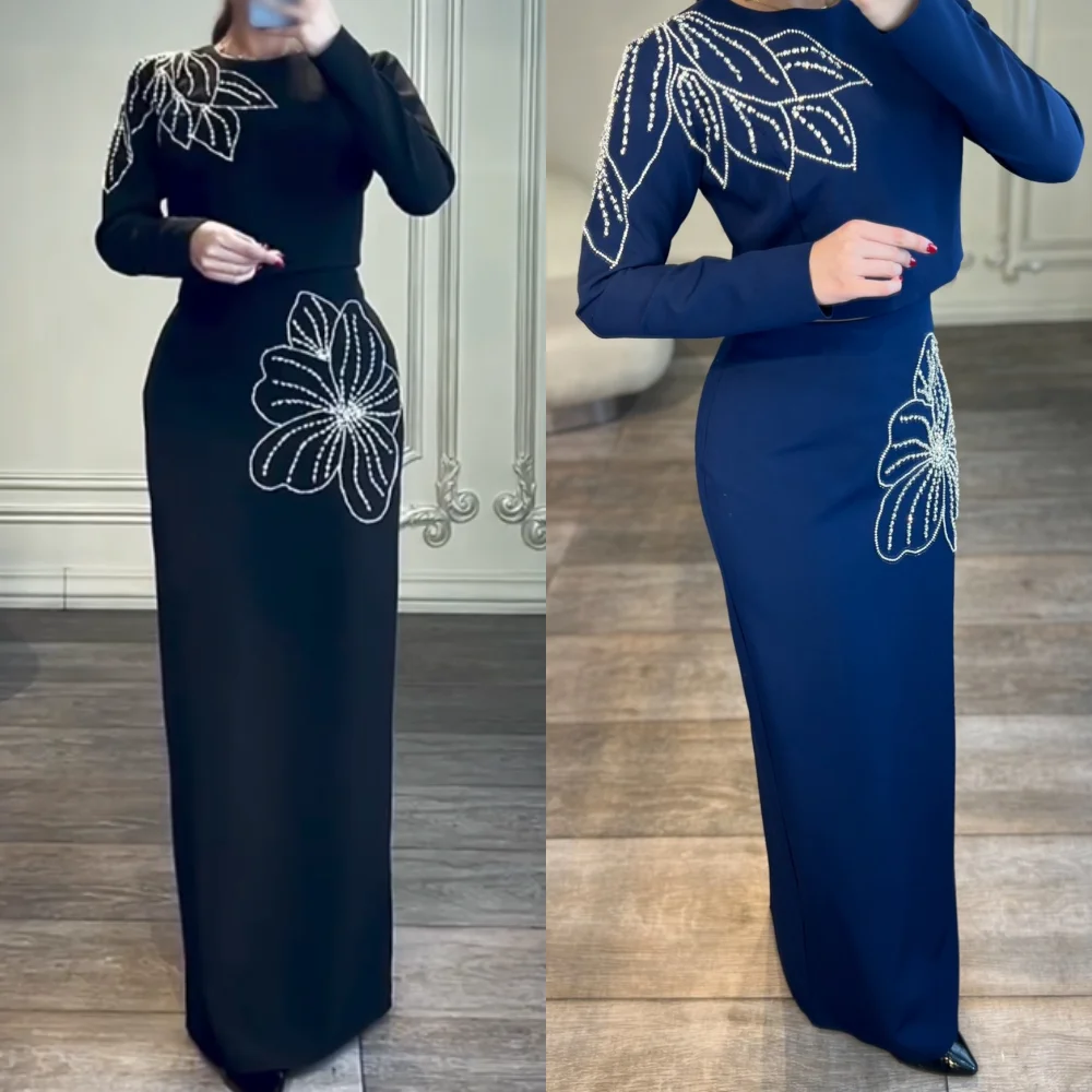 

Customized Classic Evening Dress Glitter Pattern O-Neck Straight Long Dresses Bespoke Occasion Elegant Party Wedding