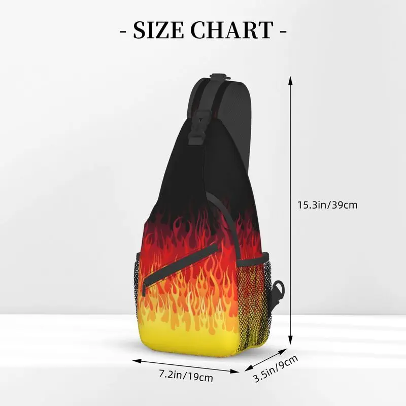 Mochila cruzada personalizada para hombre, de hombro con llamas de fuego morral, color rojo, ideal para ir de viaje