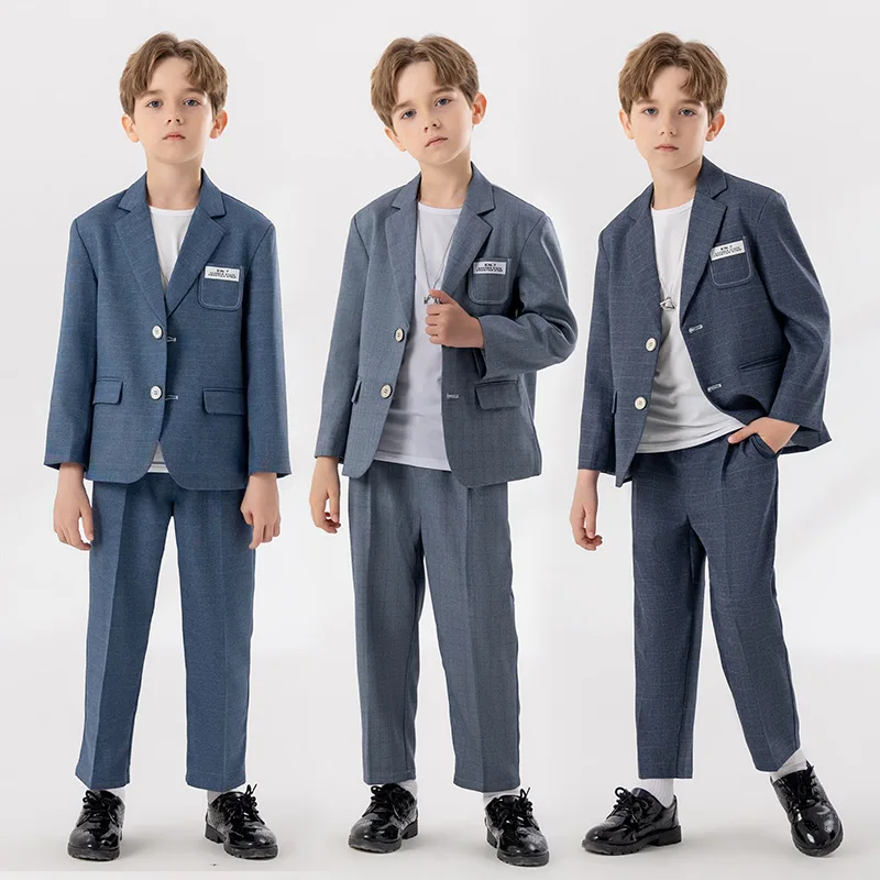 Children Casual Suit Autumn British Style Blazer Jacket Pants Sets Kids Photography Outfits Boys Host Performance Costume 8 10 Y