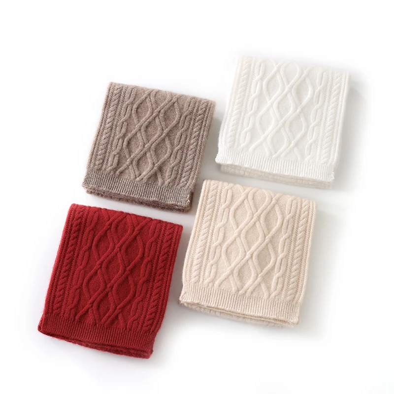 New 100% Cashmere Women's Scarf Thickened Warm Long Solid Color Twisted Knitted Neck Warmer Unisex Autumn Winter Shawl