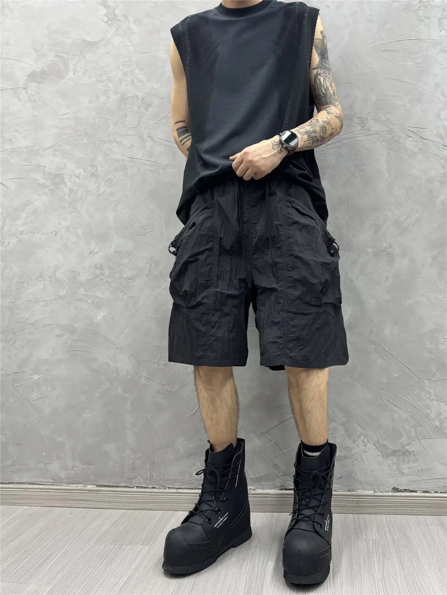 Dark Retro Loose Cool Breathable Knee Length Pants Summer Trendy Pu Shuai Casual Shorts Designer Model Men's Middle