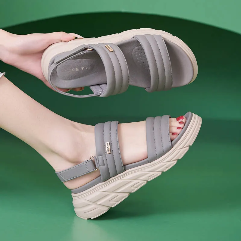 

2026 New Thick Sole Sandals, Lightweight Non-slip Comfort Casual Sporty Hook & Loop Women Shoes