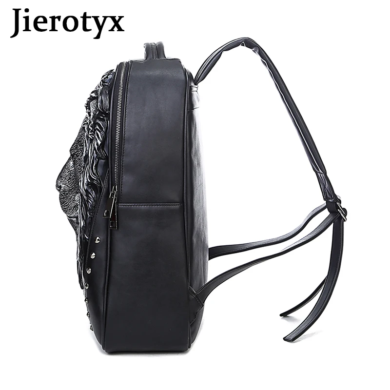 JIEROTYX Personalized 3D Lion Studded Womens Laptop Backpack School Bags PU Leather Water Resistant College Computer Bag Travel