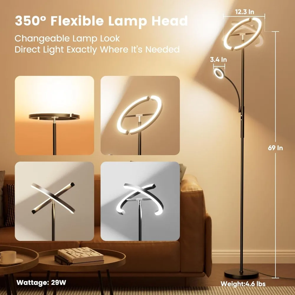 LED Floor Lamp - Dimmable Mother-Daughter Standing Lamp with Remote&Touch Control, 29W Bright Floor Reading Light Standing Light