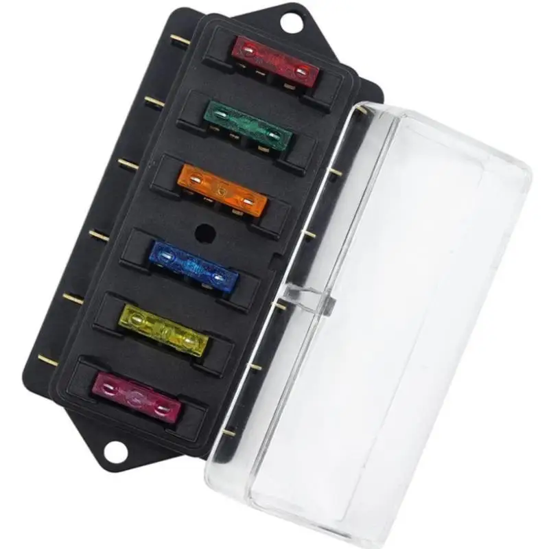 6 Way Circuit Standard ATO Blade Fuse Box DC 12V/24V Car Fuse Block Holder Fuses