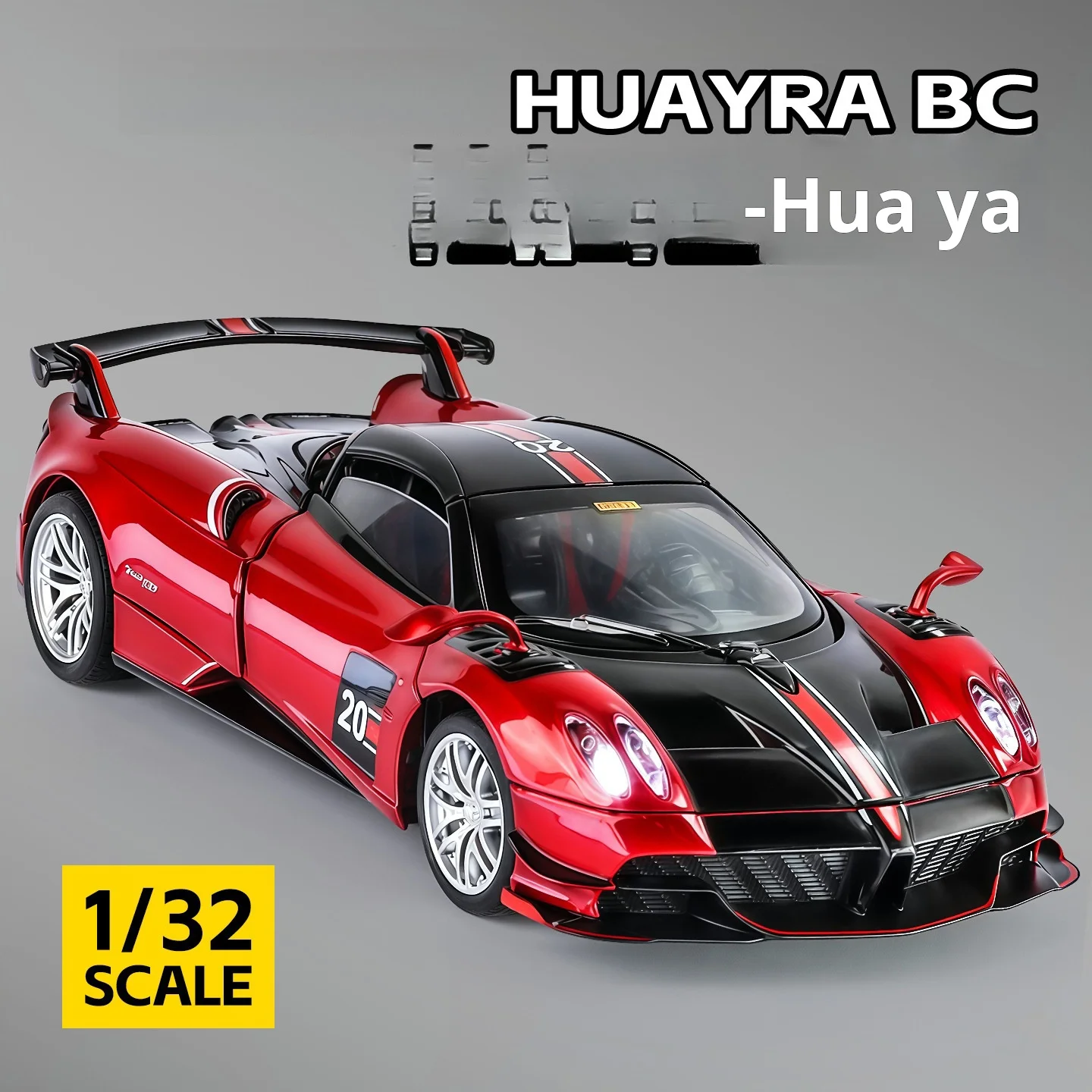 

1:32 Pagani Huayra BC Zonda R Миниатюрный спортивный автомобиль из сплава, литая под давлением модель игрушки, звук, свет, откатные двери, открытый автомобиль, подарок для мальчиков