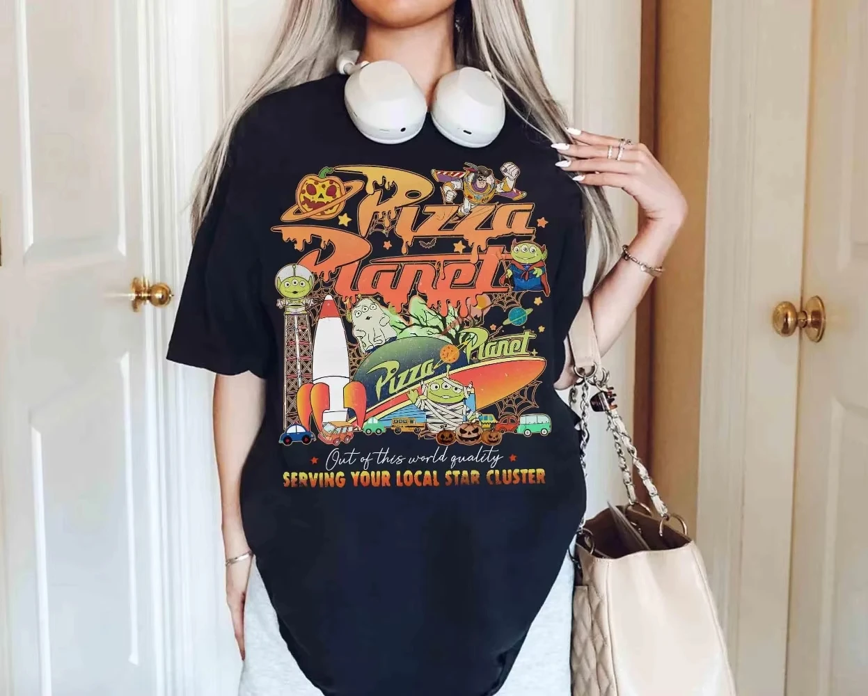 

Vintage Aliens Toy Story Pizza Planet Halloween Shirt WDW Disneyland Toy Story Land Pizza Lovers Gift