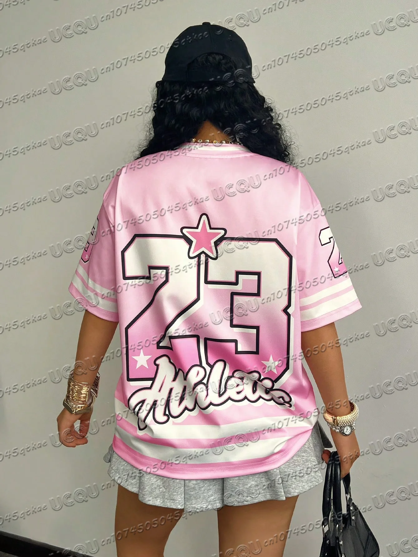 Pink Number 23 Printed Jersey T-Shirt For Summer Women'S V-Neck Sports Short Sleeved Casual Travel Teey2k Fashion Clothing Top - view 3