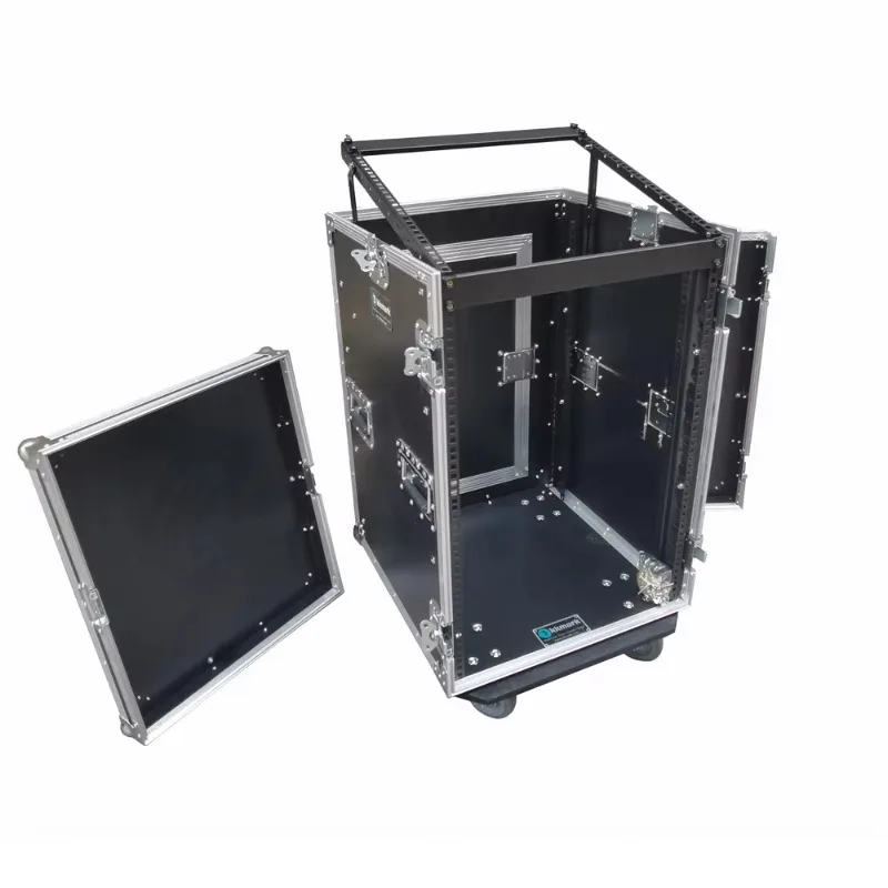 Kkmark ized 16U Space Amplifiers Audio Equipment ATA Shockmount DJ Rack Flight Case with 10U Slant Mixer Top