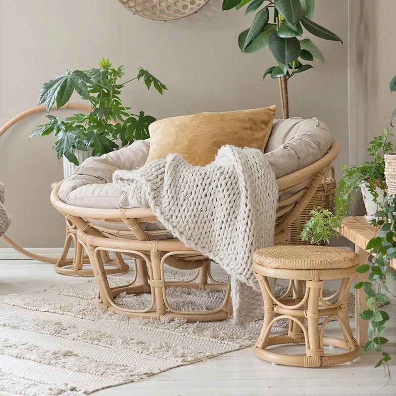 Factory Direct 2026 Top Rated rattan sofa recliner single lazy chair real rattan chair leisure bed and breakfast