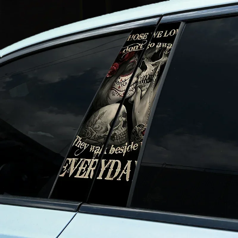 1PC Sugar Skull Couple Car Stickers Auto Pillar Waterproof Center Column Gothic Decor Cover Scratch DIY Car Doors Pillar Decals