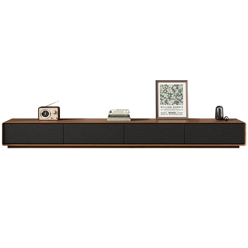 Modern minimalist solid wood TV cabinet, walnut-colored base cabinet for small living rooms