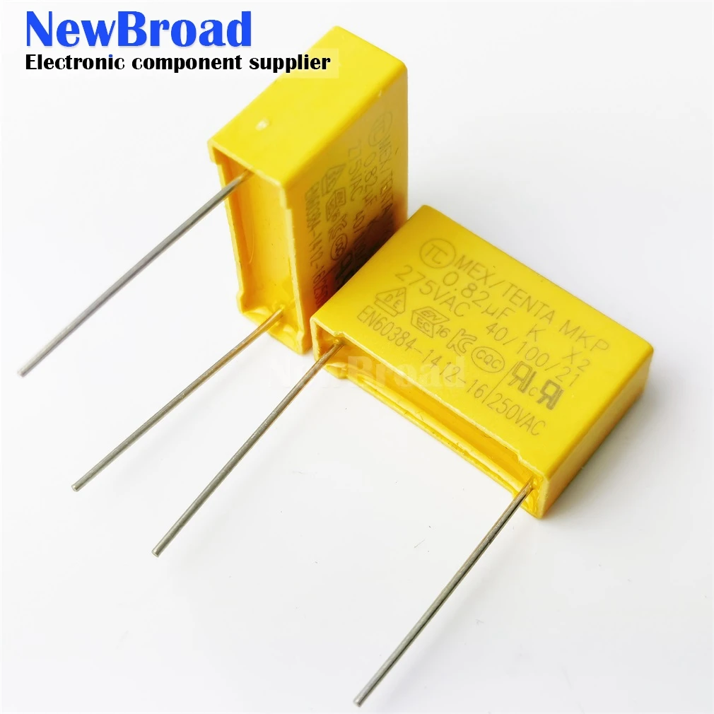 20PCS X2 Yellow Safety Capacitor MKP275V 820NF 824K 0.82UF 275VAC P15MM P22.5MM