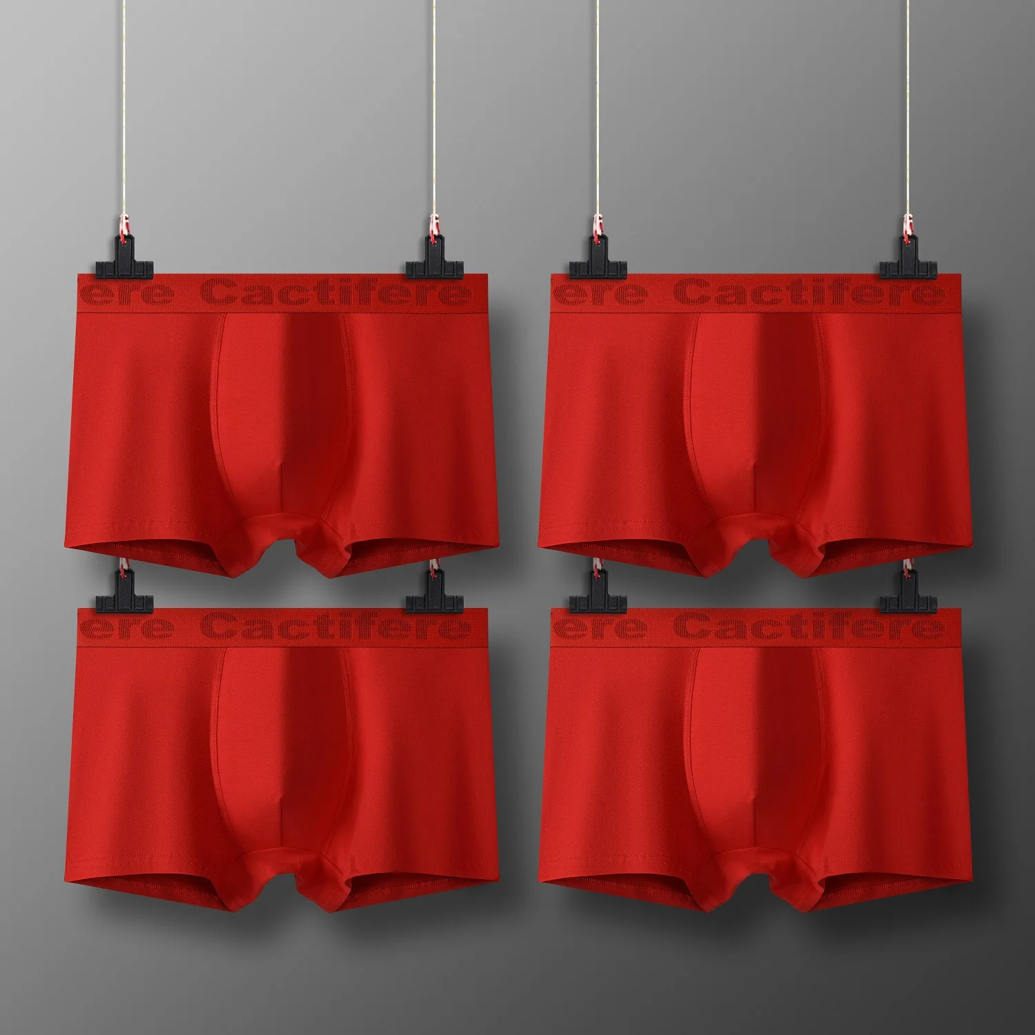 Four pairs of red men's pure cotton boxer shorts mid waist breathable and antibacterial boxer shorts
