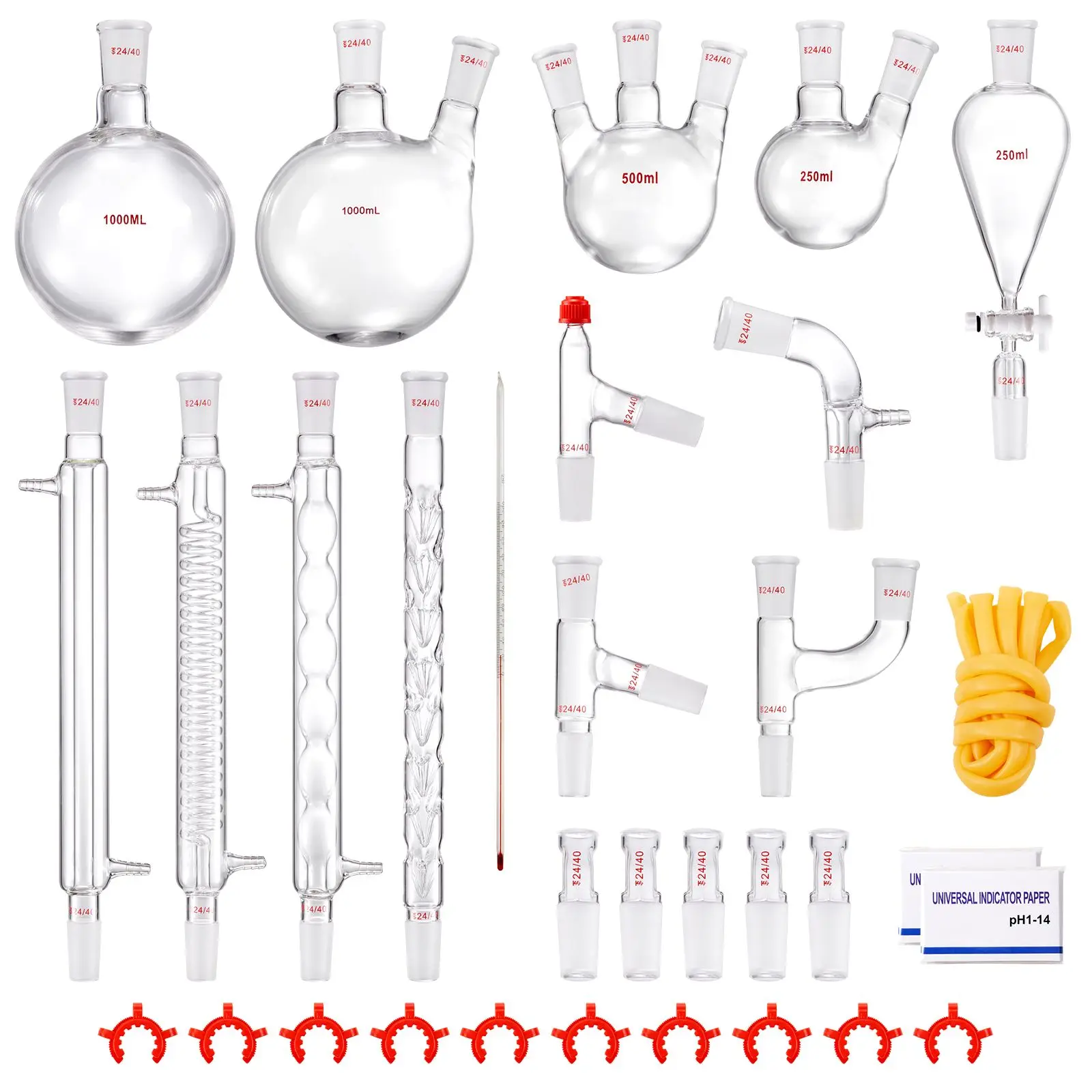 Lab Distillation Kit, 3.3 Boro Lab Glassware Distillation Kit with 24, 40 Joint, 1000Ml Essential Oil Distillation Apparatus