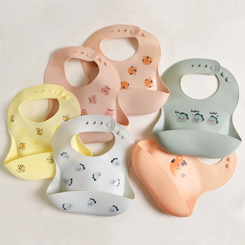 ‌Waterproof Silicone Baby Bibs Adjustable  Cute Printed Design for Girls & Boys, Soft Leak-Proof Feeding Bibs, BPA-Free