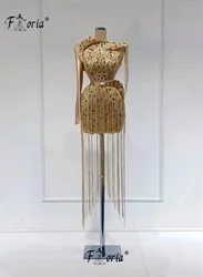 Haute Couture Heavy Beads Jewels Cocktail Dress with Long Tassels Dubai Gold Crystal Short Party Dress Prom Graduation Mini Gown