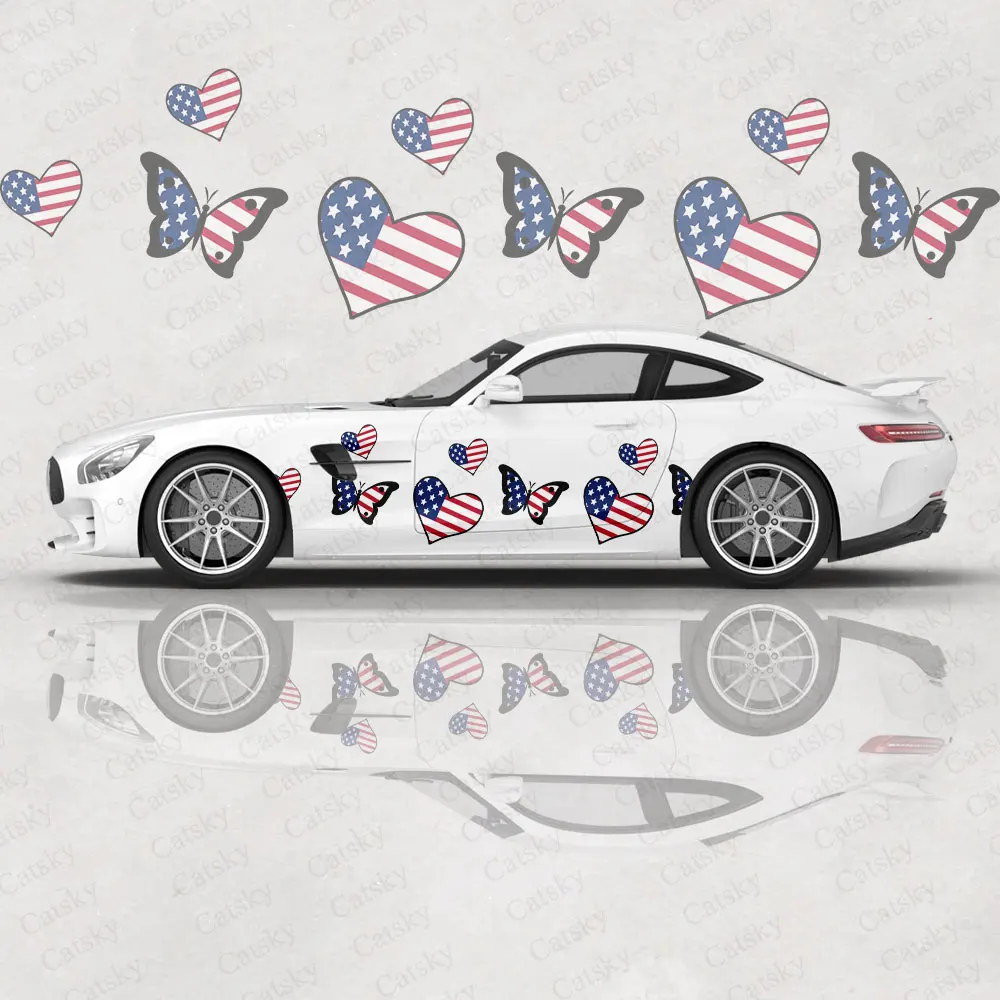 Custom US Flag Butterfly Car Sticker Decal Hood Door Body Vinyl Sticker Graphic Wrap New Car Sticker Decoration Accessories GIft