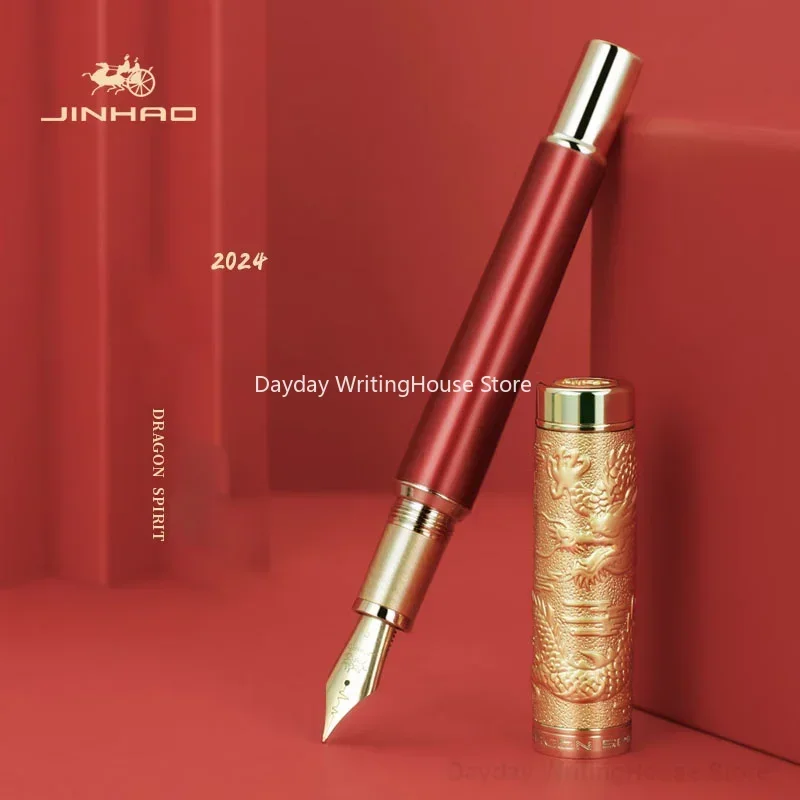 New 2024 Jinhao Limited Metal Fountain Pen Dragon Spirit EF/F/M NO.6 Heartbeat Nib Stationery Writing Office Supplies Gift