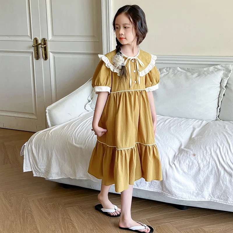 Girls Skirts 2024 Summer New Childrens Clothing Solid Color High-grade Cotton Dress Childrens Long Skirt Casual Simple Match