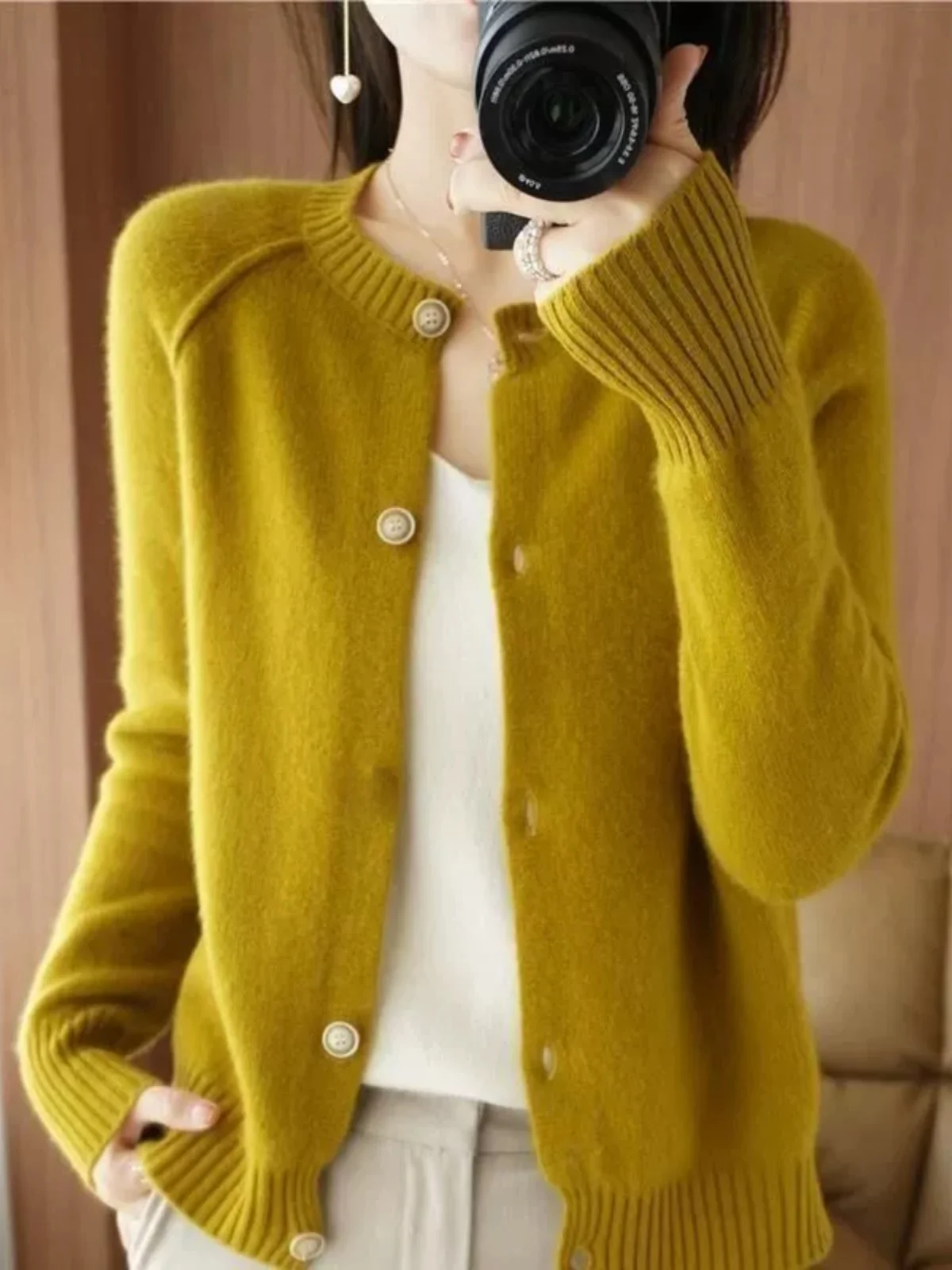Faionable malha solta redonda Ne Open Cardigan suéter feminino pequeno agasalho outono marca superior botão commute Sle longo...