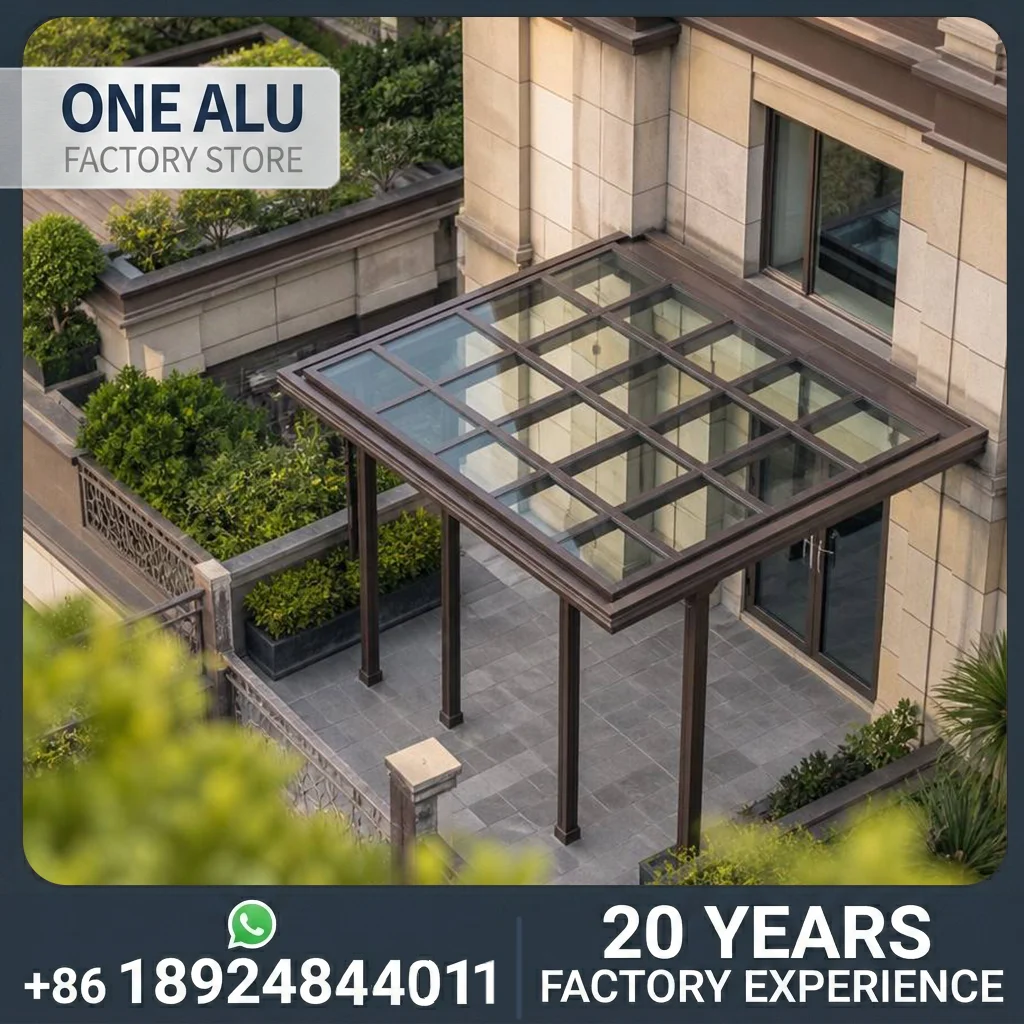 Aluminum Sunroom, Modern Flat Roof Glass House for Rooftop Terrace, Luxury Outdoor Living Space.