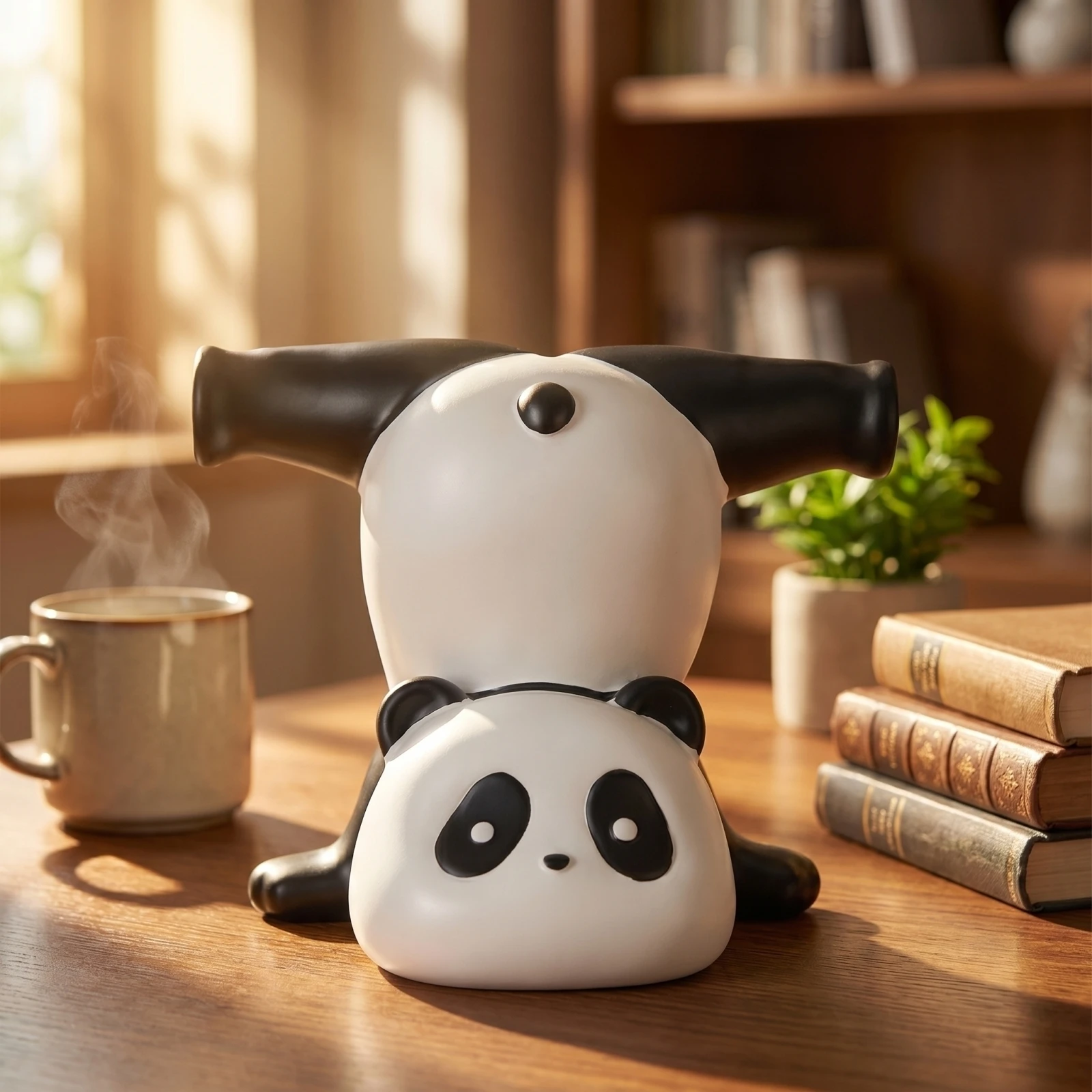 Cute Upside Down Panda Figurine Creative Animal Statue Decorative Tabletop Ornament for Home Office and Desk Decoration