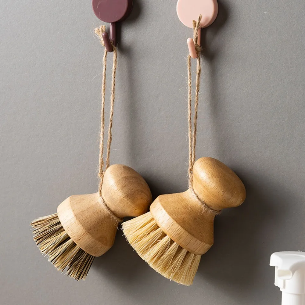 3pcs/set Natural Sisal & Coconut Palm Cleaning Brush, Wooden Handle Pot Dish Scrubber, Non-scratch Kitchen Washing Brush