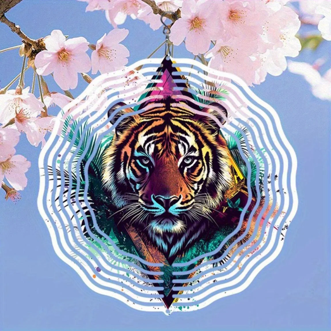Vibrant Tiger Metal Wind Chime with Feather, Outdoor Decor Gift for Halloween Christmas Thanksgiving