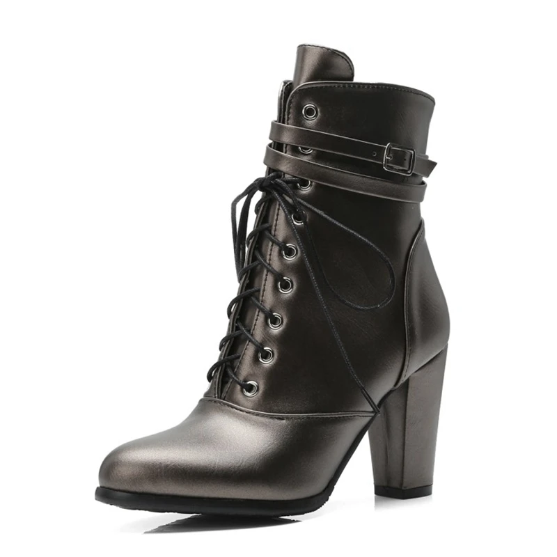 REAVE CAT Autumn Mid-Calf boots Pointed toe 9cm heels Buckle Cross-tied Big size 33-44 Black Club S1995