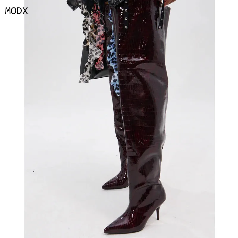 

2025 Sexy Crotch Thigh High Boots Over The Knee Boots Hollow Out Women Botas Mujer Sexy Knee High Heels Boots 44