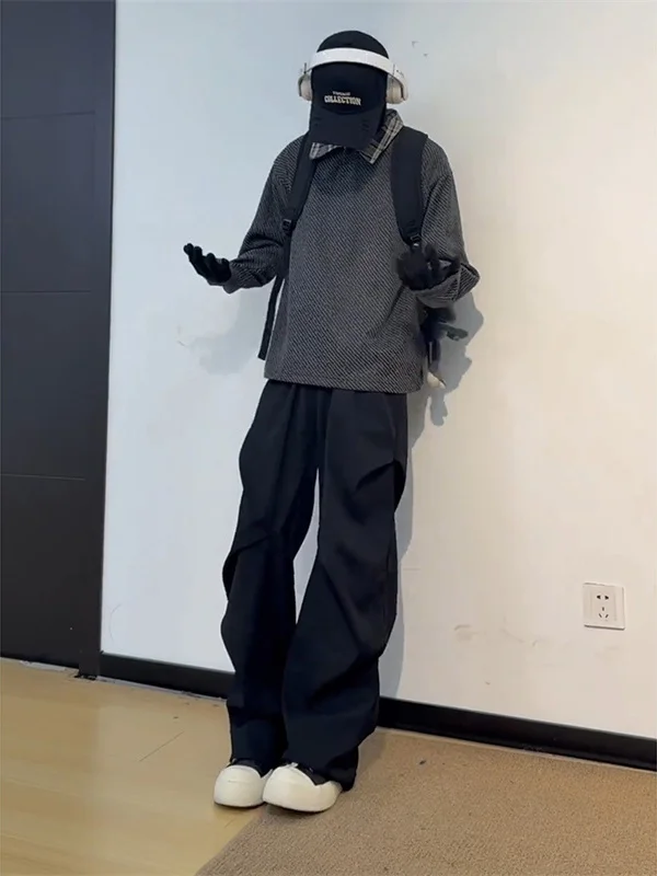 

Black Casual Knife Men's Suit Pants American Vibe Flared Trousers Draping Desert Style Heavyweight Trendy Suit Trousers