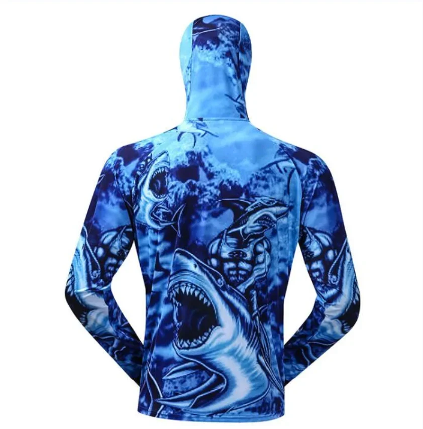 Custom Wholesale Waterproof Fishing Shirts UV Protection Quick Dry Mens Hooded Digital Printing Fishing Shirt Long Sleeve