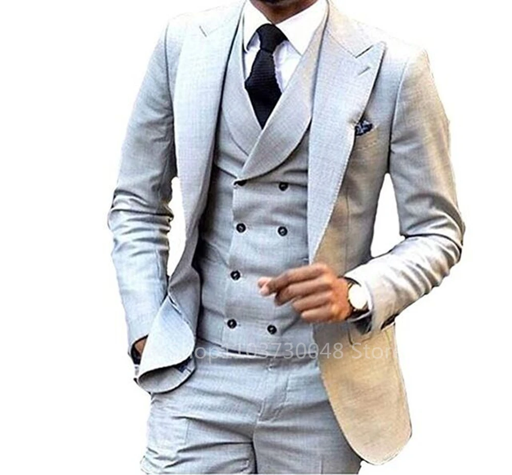 Fashion Formal Men Business Suits Solid Color Wedding Suit Peak Lapel Blazer Groom Tuxedos 3 Pcs Set Dress Blazer Vest Trousers