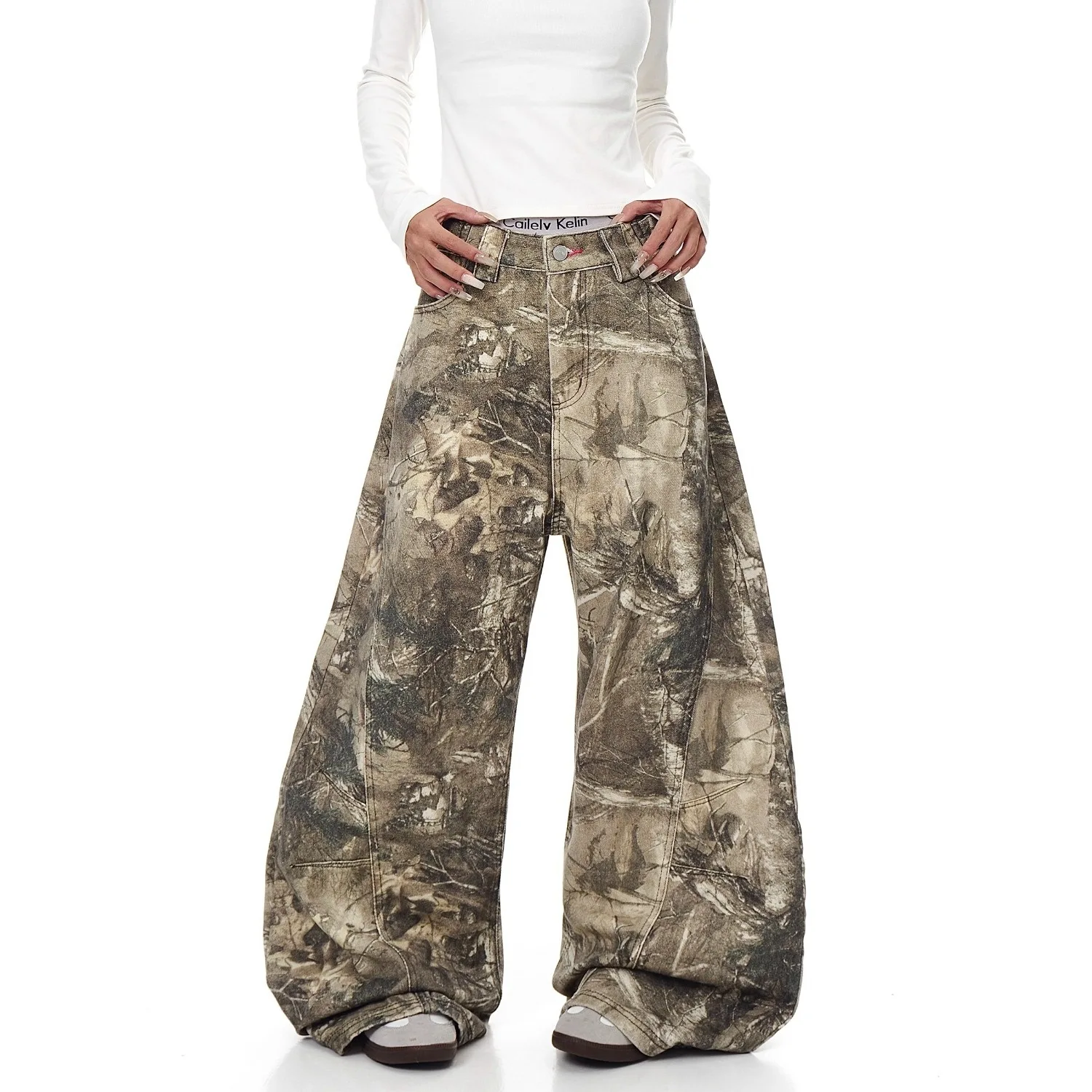 Spring Men Straight Pants American Washed Camouflage Embroidered Letter Casual Pants Vintage Baggy Men Wide Leg Trousers