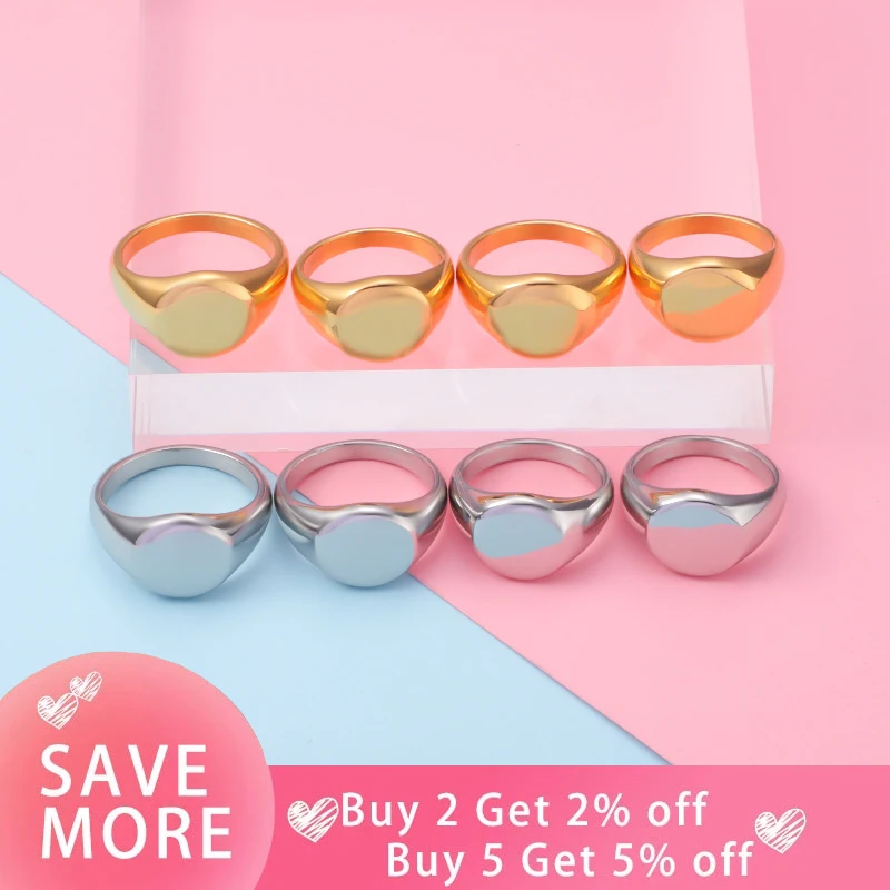 Fnixtar 10pcs Simple Style Smooth Stainless Steel Rings Classic Gold Color Couple For Women And Men Wedding Engagement Jewelry