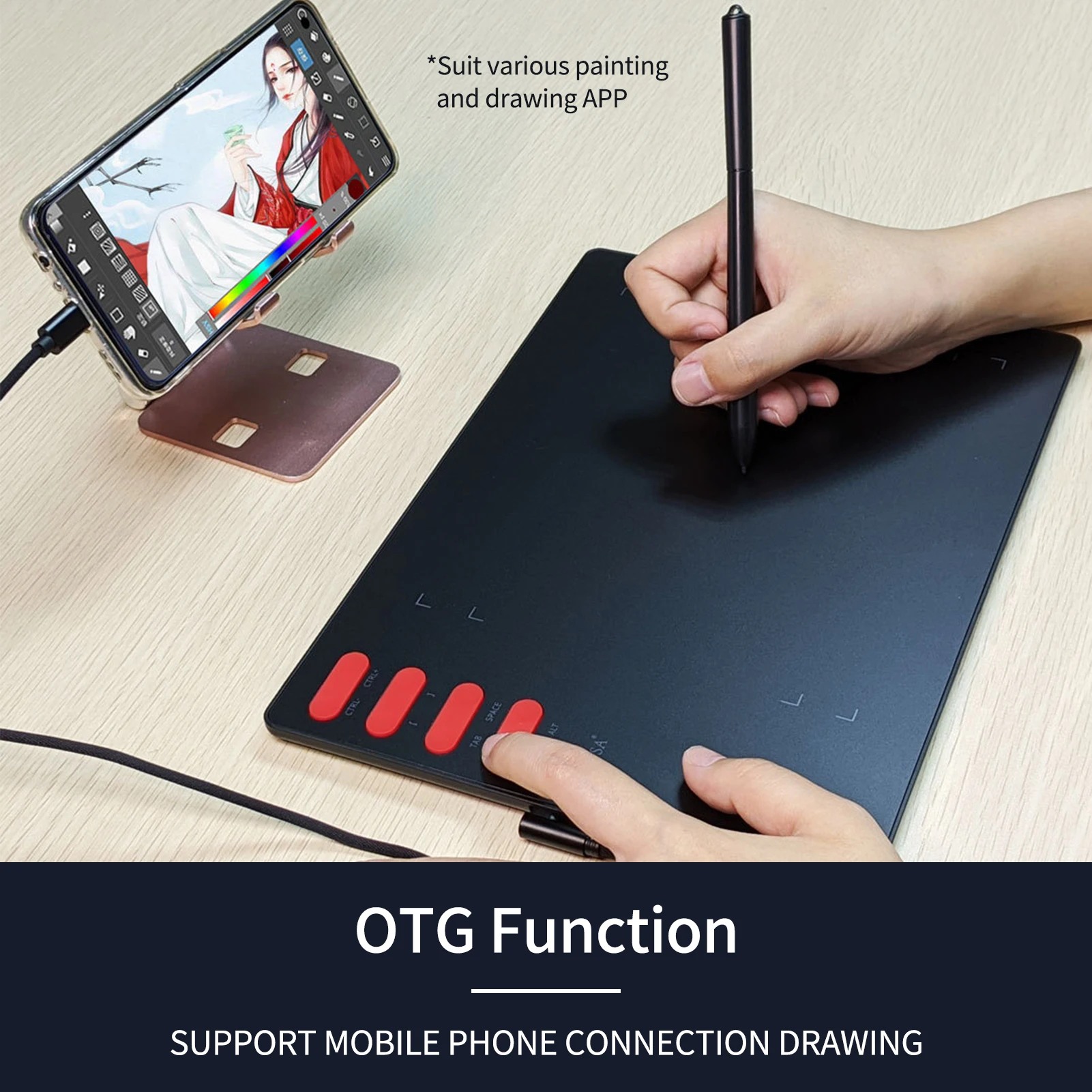 T505 Portable Digital Drawing Tablet 8192 Levels Pressure 8 Shortcut Keys Pressure Interactive Graphic Tablet for Art Creation